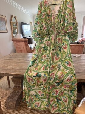 Paisley Print Maxi Dress in Green and Pink by ANANY